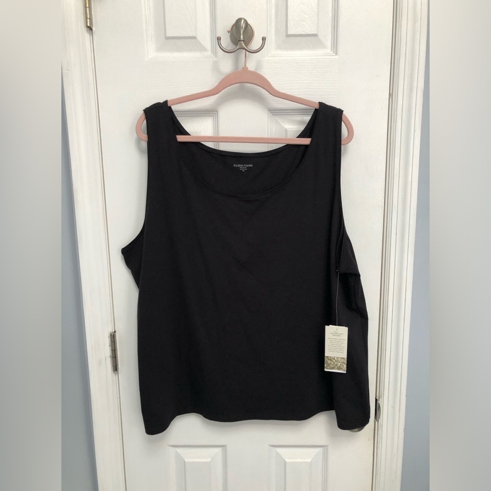Eileen Fisher Black Scoop Neck Tank Sleeveless Organic Cotton 3x New USA